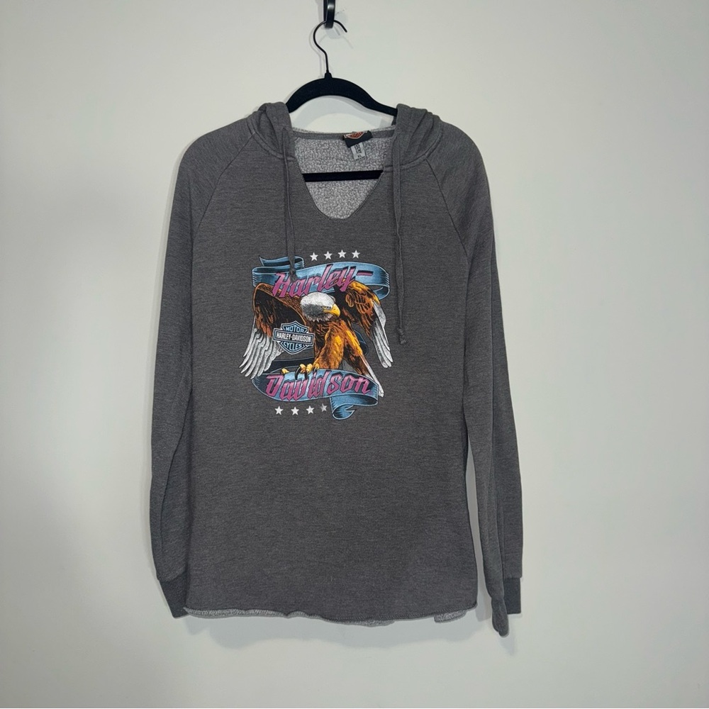Harley Davidson Womens Gray Eagle‎ Graphic Hoodie Sweatshirt XL
